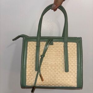 Zara Green and Cream Mini Woven Bag